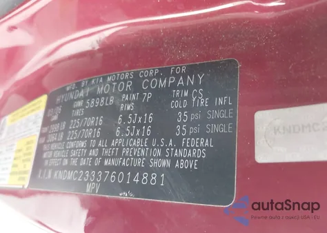 2007 Hyundai Entourage Gls/Limited/Se from USA, damaged, VIN KNDMC233376014881